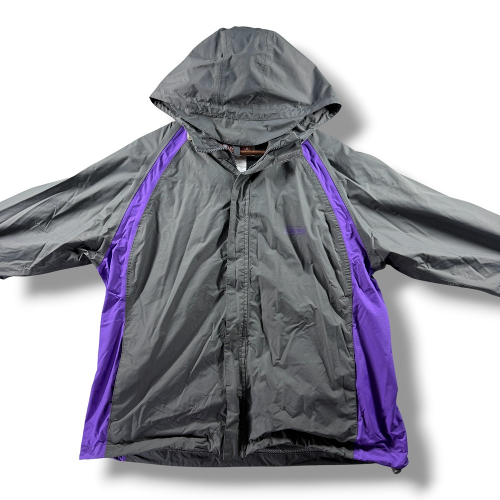 Coleman Hooded Windbreaker Jacket Gray Purple Colorblock Outdoor Rain Coat XL
